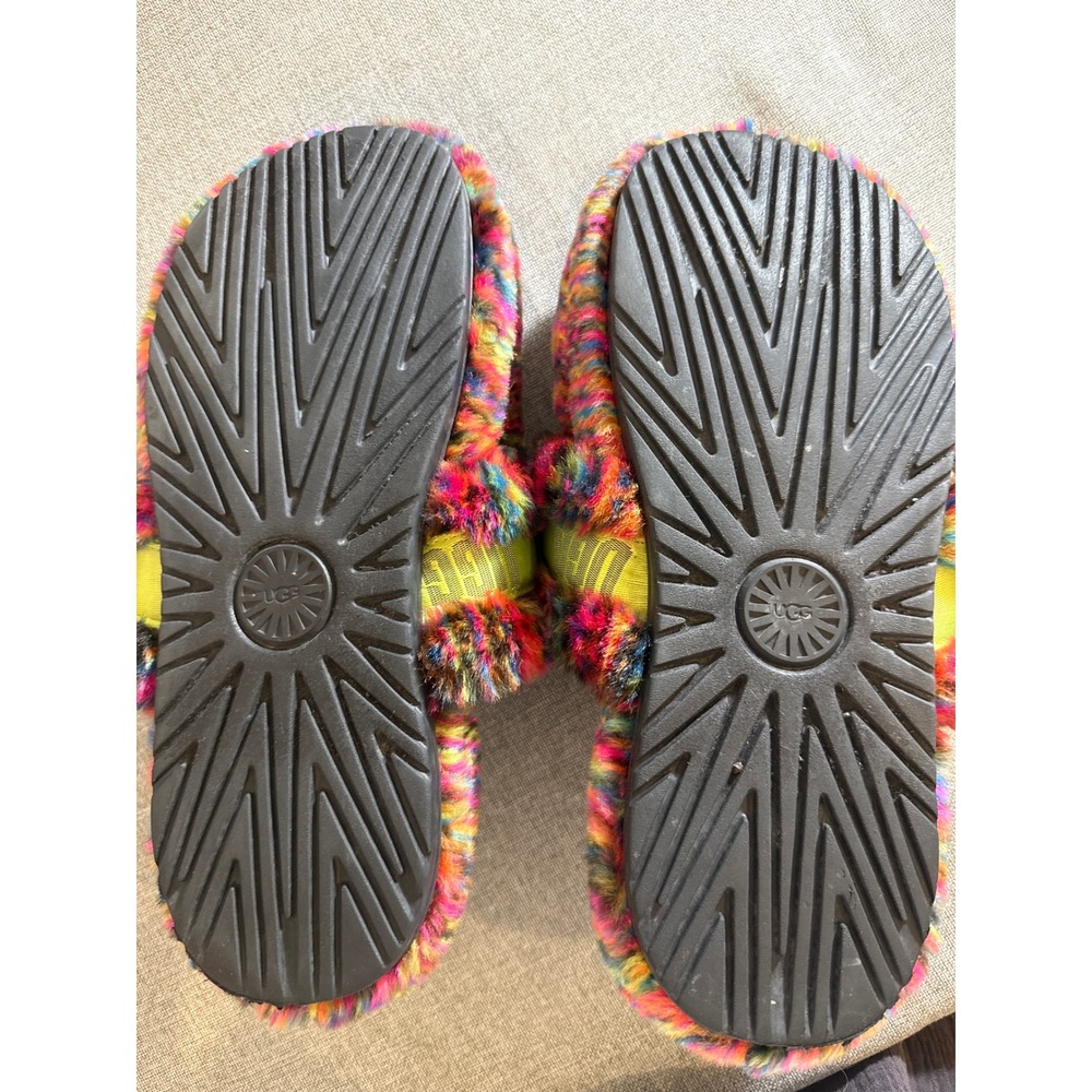 UGG Fuzz Sugar Slide Rainbow Multi Color Faux Fur Slippers 1131550 men’s 9 - Picture 4 of 5